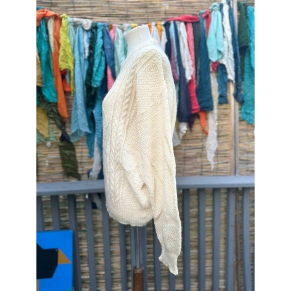 Vintage Cream Aran Cable‎ Knit Sweater L Unisex Cottagecore Old Money 80s 90s - Picture 6 of 11